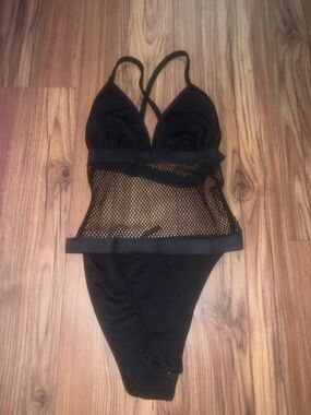 Black Mesh Panel One-Piece Bodysuit